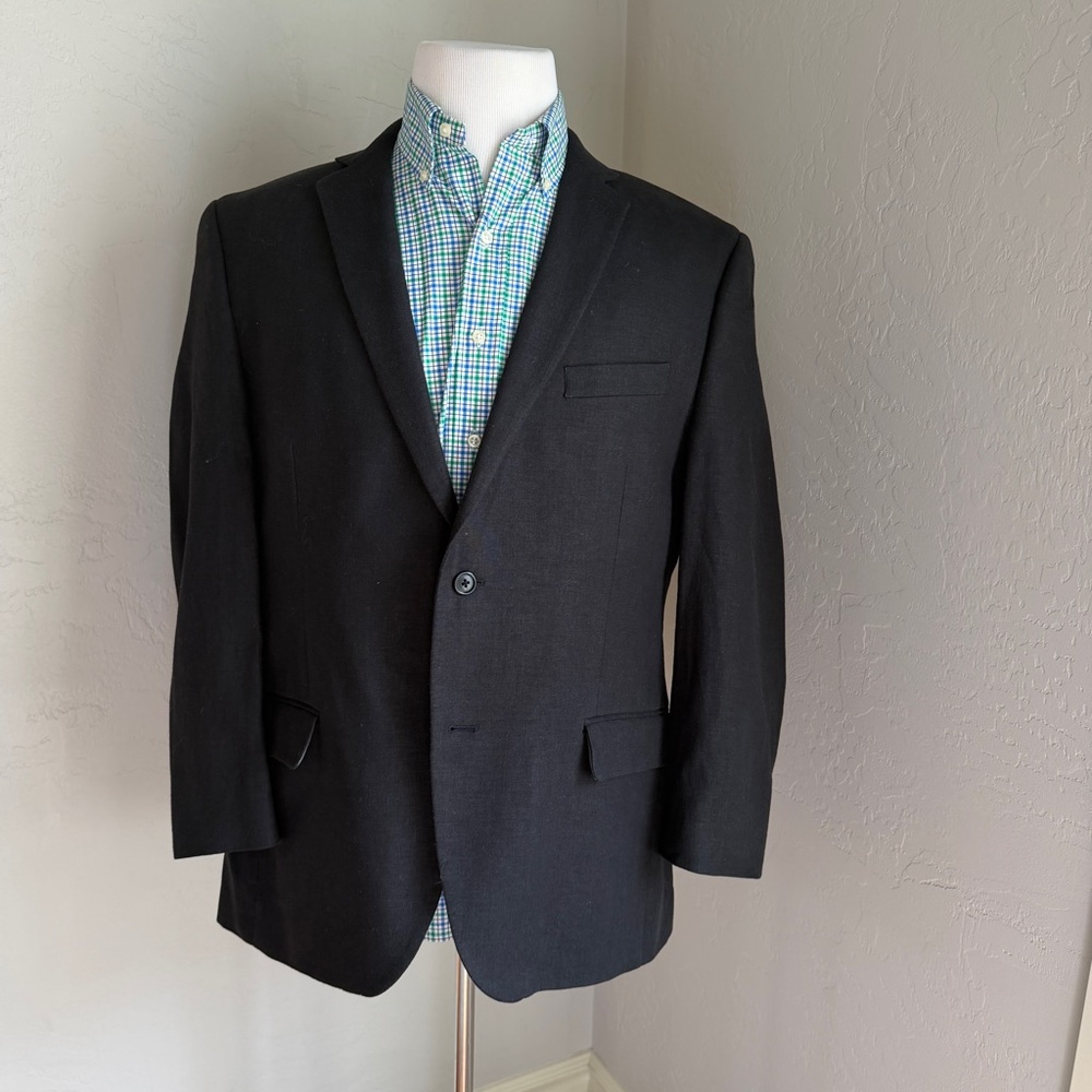 APT. 9 Jacket‎ Men's Black Linen Blend Modern Fit Two Button Blazer Size 44R